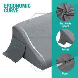 Vekkia Queen Bed Wedge Pillow for Headboard Gap/Bed Gap Filler to Cover 0-6" Gap Between Headboard and Mattress, 60"x10"x6"-Gray