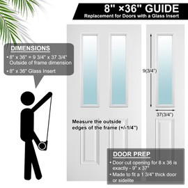 Pushglossy 8" x 36" Entry Door Glass Insert Replacement with 1 Lite Clear Low-e Glass 10" x 38" Frame Kit, White
