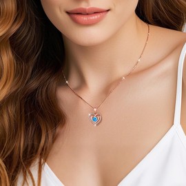 Prosheve Birthstone Necklaces for Women, 925 Sterling Silver Love Heart Pendant for Women, Hypoallergenic Women's Beating Heart Pendant, Wedding Anniversary Birthday Gift for Lovers (P1398-R-B)