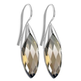 Unique faceted Smoky Quartz Drop Earrings 925 Sterling Silver 13 Carat Marquise- Navette Cut Jeweller's Quality Art Nouveau