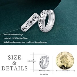 Sun Star Moon Earrings 925 Sterling Silver Galaxy Celestial Huggie Earrings Starburst Sunburst Hoop Earrings Celestial Jewelry Gifts for Women Men