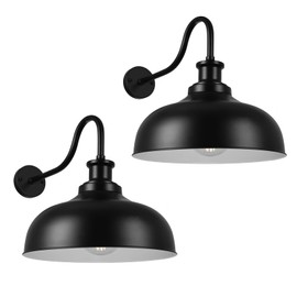 Diyel Outdoor Gooseneck Barn Lights,14 Inch Dome Outdoor Wall Sconce Farmhouse Exterior Wall Mount Light Vintage Wall Lighting Fixture Industrial Black Wall Lantern for Porch, Entryway, Garage, 2 Pack