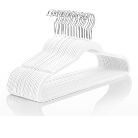 MIZGI Premium Velvet Hangers (50 Pack) Heavyduty - Non Slip Felt Hangers - Velvet Suit Hanger White - Chrome Hooks,Space Saving Clothes Hanger