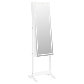 TREATLIFE HOME Free Standing Mirror Jewellery Cabinet with LED Lights, Lockable Storage and Adjustable Mirror, White