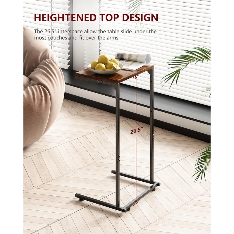 Vantic C Shaped End Table, Small Side Table for Couch