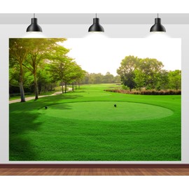Loccor 7x5ft Fabric Golf Course Backdrop Green Grass Blue Sky Trees Lawn Photography Background Golf Sport Party Decorations Holiday Vacation Banner Photo Studio Props