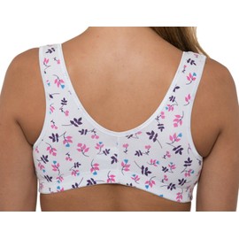 Gemm Womens Stretch Soft Cotton Lycra Non Wired Front Fastening Comfortable Bra, White Floral, 40