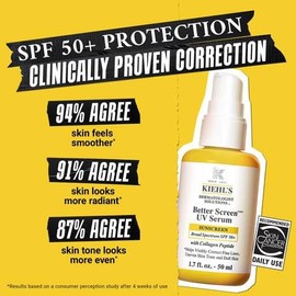 Kiehl's Better Screen - Suero UV SPF 50+, protector solar facial invisible con péptido de colágeno, filtros UV para proteger los rayos UVA y UVB, ayud