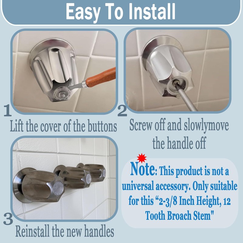 3 Piece Shower Knob Replacement Set,12 Tooth Broach Stem,Replacement Compatible