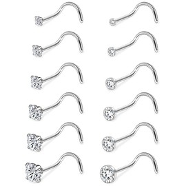 PunkTracker 20G Nose Rings 1.5mm 2mm 2.5mm 3mm 3.5mm 4mm, 4-12PCS Clear Cubic Zircon Nose Studs Nose Piercings Jewlery