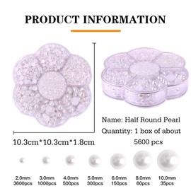 5600PCS Half Round Pearls Flatback Imitation Pearls for Crafts,7 Sizes for DIY Nails Art Crafting,Jewelry Making, Shoes,Cup,Phone Decoration (White)