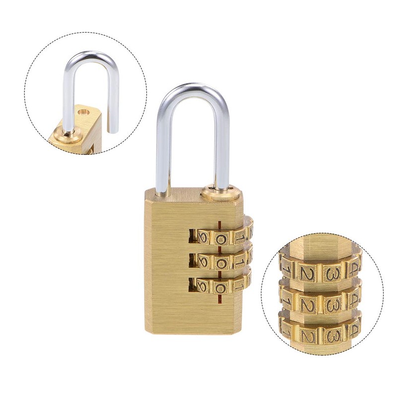 sourcing map 3 Digit Combination Padlock Brass Locks 3mm Shackle