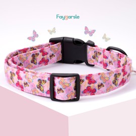 Faygarsle Dog Collar for Small Medium Large Dogs Cute Pink Puppy Collars for Female Dogs Butterfly Patterned Pet Collars for Summer Spring Wedding Puppy Necklace Girl Dog Collar S