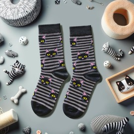 HAPPYPOP Funny Cat Gifts for Cat Lovers Cat Lover Gifts for Women Mom, Novelty Black Cat Socks Silly Socks for Girls