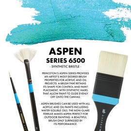 Princeton Artist Brush Co. Aspen Series 6500 - Long Handled Short Angle Bright Size 8 - Single Synthetic Angled Oil and Acrylic Paint Brush for Painting on Canvas and Board