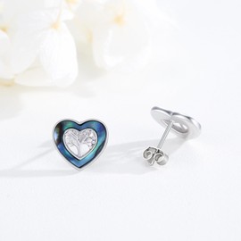TANGPOET Tree of Life Stud Earrings for Women Girls 925 Sterling Silver Abalones Shell Earrings Heart Shape Jewellery Gift for Mothers Day Christmas Birthday with Push Back