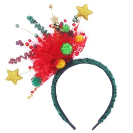 Urieo - Diademas con estrella de Navidad con árbol verde LED para la cabeza de Navidad, bolas de Navidad hechas a mano, accesorio para el pelo para fiestas de Navidad, festivales