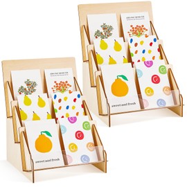 Barydat 2 Pcs Greeting Card Display Stand Wooden Multipurpose Brochure Holder Stand Display Racks for Vendor Events Portable Magazine Literature Organizer Rack (Natural,9 x 9.6 x 13.2 Inch)