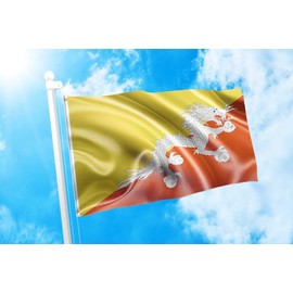 DMSE National Bhutan Bhutanese Druk Dragon Flag 3X5 Ft Foot 100% Polyester 100D Flag UV Resistant (3'X5' Ft Foot)