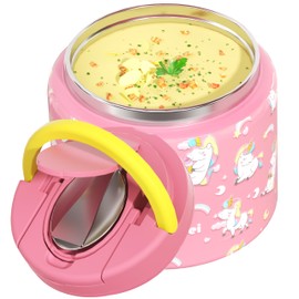 CocoMeiwei 11.8 oz Thermo for Hot Food, Soup Thermo Stainless Steel, Hot Food Container with Fold-up Spoon, Flip Open Lid School Insulated Food Jar, Keep Hot & Cold for Work,Pink-Unicorn