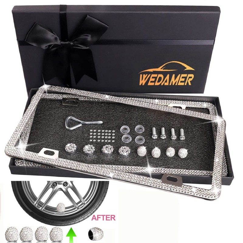 WEDAMER 2 Pack Bling License Plate Frames for Women, Sparkly