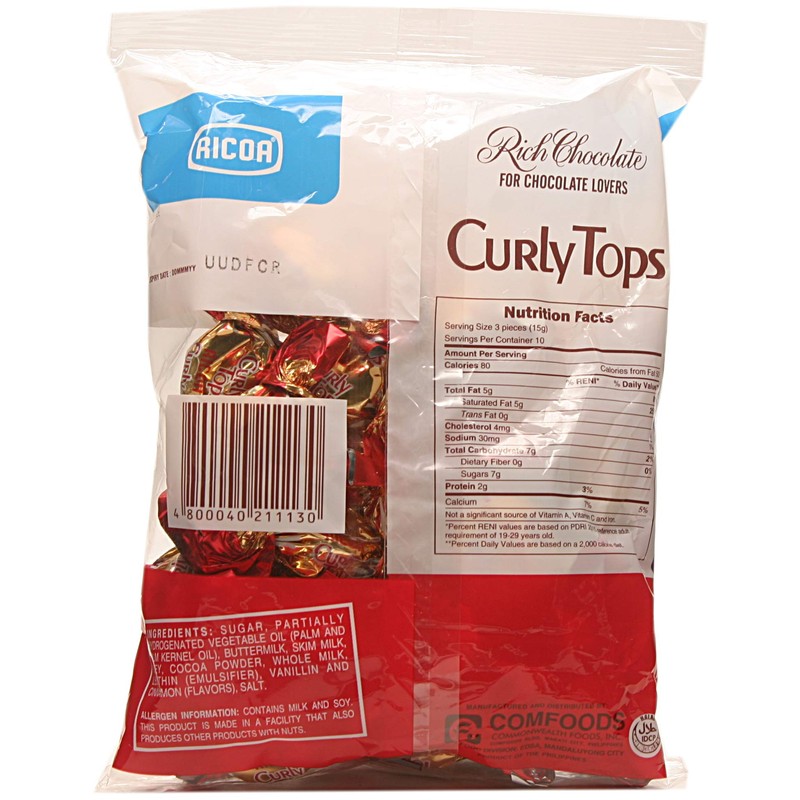 Ricoa, Rich Chocolate Curly Tops Candy (Pack of 3), Imported