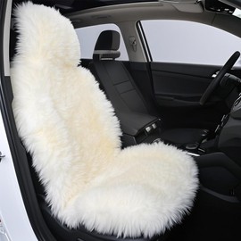 OKAYDA Genuine Australia Sheepskin Seat Cover Fluffy Fur Seat Cover for Cars, Trucks, SUV or Vans (White)