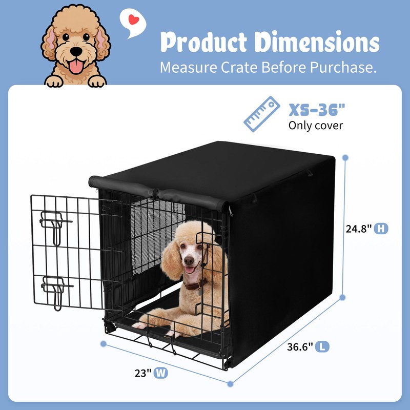 Akinerri Dog Crate Cover with Mesh Window, Double Door Waterproof