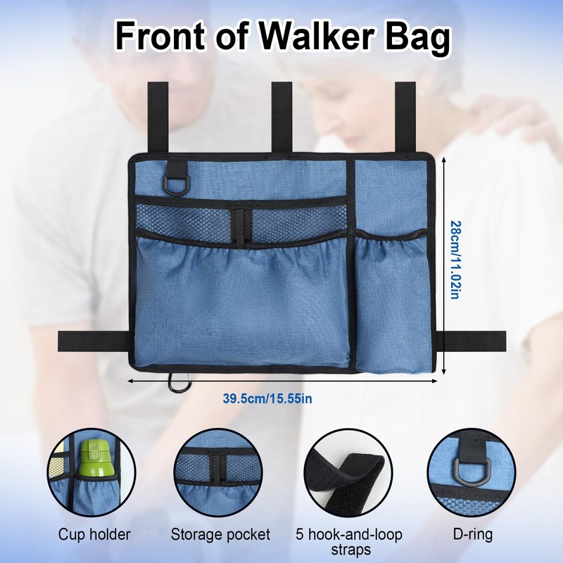 Walker Basket Bag with Cup Holder, Foldable Walker Bag