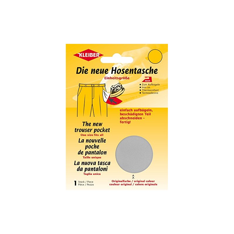 Kleiber Iron On Trouser Pocket Repair, Light Grey, 23 cm