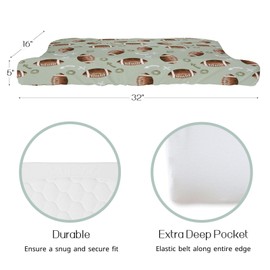 HawSkgFub Football American Sport Changing Pad Cover for Baby Boys, Green Football Game Diaper Change Table Covers, Ultra Soft Stretchy Breathable Safe Snug Fitted Changing Mat Sheet Fit 32"/34" x 16"