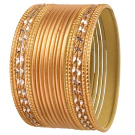 Touchstone "Colorful Bangle Collection" Indian Bollywood Alloy Metal Textured Turquoise Blue Designer Jewelry Special Large Size Bangle Bracelets Set Of 20. In Antique Gold Tone For Women