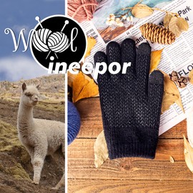 ineepor Alpaca Gloves Men Women Winter Knitted Gloves Thermal Warm Wool Gloves Touchscreen Mittens Grip Soft Non-Slip Flexible, black
