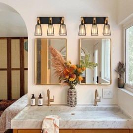 3 Light Bathroom Vanity Light - Wood Bathroom Lighting Fixtures Over Mirror Farmhouse Bathroom Vanity Light Fixtures Metal Cage Wall Sconce Black Wall Lamp for Hallway Bedroom