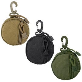 IronSeals Outdoor Circle Carrying Key Holder Case Small Zipper Coin Purse Keychain Wallet Bag (Black + Khaki + Green)