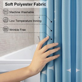 Lkw Ogechi Shower Curtain Blue with Weighted Hem 200x220 cm Star, Polyester Machine Washable Weighted Shower Curtain, Waterproof Anti-mould Wetroom Long Shower Curtain Heavy Duty