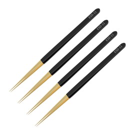 Ohametes 4pcs ESD-11 black and gold high-end tweezers, anti-static tweezers, stainless steel tweezers, card box packaging, Widely applicable for operation.
