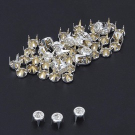 HEEPDD Pack of 50 Rivets, Crystal Claw Beads Nailhead DIY Fashion Rhinestone Nailhead Studs Silver/Gold Base Punk Spikes Decorative Rivets for DIY Leather Craft [Silver] Hollow Rivets