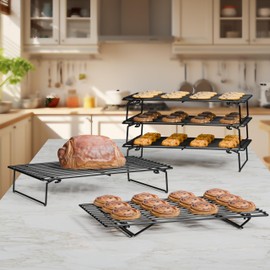 4PCS Cooling Racks for Cooking and Baking, Collapsible 4 Tiers 10"X16" Cool Batches of Cookies, Non-Stick & BPA-Free, Oven and Dishwasher Safe (Black-201)