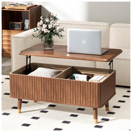 38.2" Rectangle Lift Top Coffee Table with Hidden Storage,Mid Century Modern Coffee Table,Fluted Coffee Table,Wood Center Table for Living Room,Convenient for Dining,Gaming,or Working,Walnut