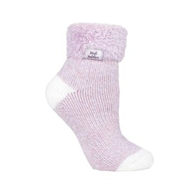 HEAT HOLDERS Sleep Socks Feather Turnover Cuff Rose Taupe Cream Twist (4-8UK 5-9US)