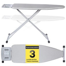 Ironing Board Foldable Iron Stand with Heat-Resistant Cover Sturdy & Space-Saving Iron Board for Clothes Home Apartment Hotel & Sewing Use Stable Steel Frame Easy Storage