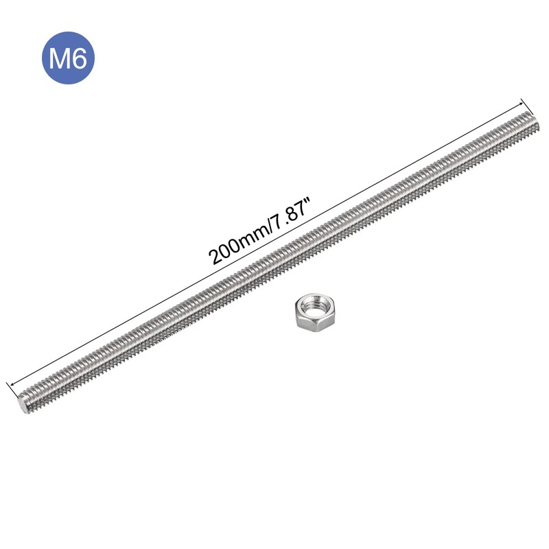 sourcing map 24 Pack M6 x 200mm Fully Threaded Rod