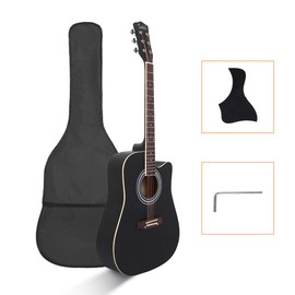 Glarry 41'' Full Size Folk Guitar, Notch Spruce Panel Matte Edging Acoustic Cutaway Guitar Kit Set W/Bag Shield Wrench Black