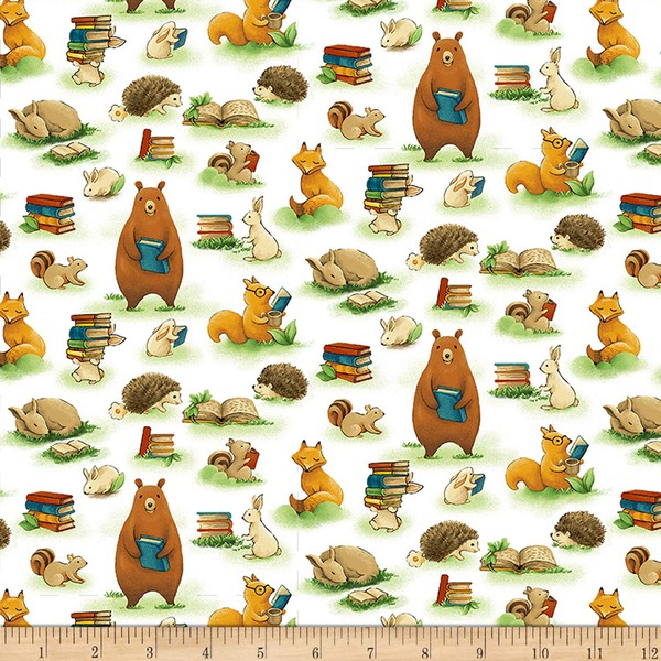 Paintbrush Studios Forest Fables Animals & Books White Quilt Fabric