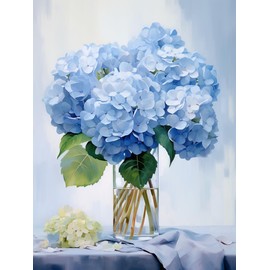 Blue Hydrangea in Vase 5D Diamond Art Painting Kits Full Drill Round Diamond Art DIY Gems Paint by Diamond Number Kits for Beginners Crystal Cross Stitch for Wall Decoration(30x40cm)(6)
