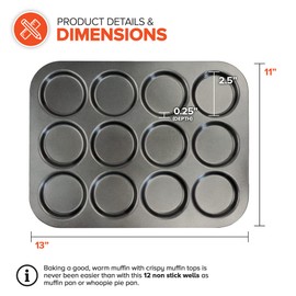 EXULTIMATE Muffin Top Pan Professional Pansuffin Pan Non Stick 12 Cavity Baking Moon Pie Whoopie Pie Hamburger Bun