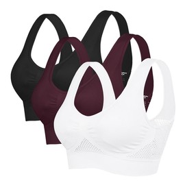 Litthing Women's Seamless Everyday Bra, Wire Free Sports Bralette with Racerback, Medium Padding, Removable Pads, Non-Wired No Buckle, Breathable Nylon Mesh Design, Yoga Plus Size