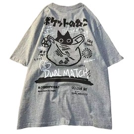 Y2k T-Shirt Cartont Short-Sleeved T-Shirt Women's Harajuku Loose Street Style Gothic Shirt Grunge Clothes (Grey,L,Large)