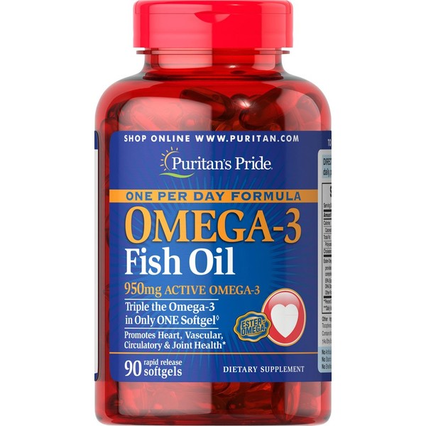 Puritans Pride One Per Day Omega-3 Fish Oil 1360 Mg (950 Mg Active Omega-3)-90 Softgels, 90 Count